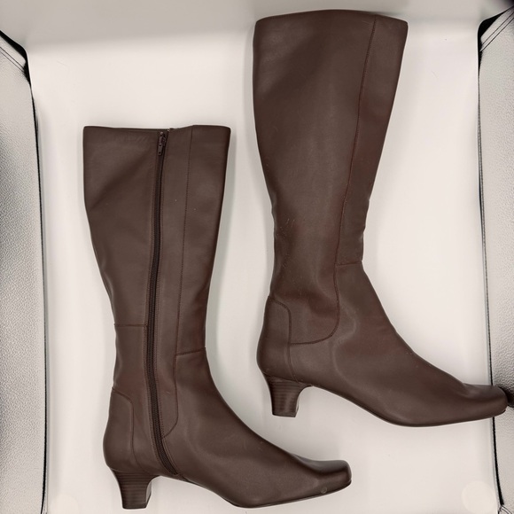 Chadwicks Shoes - Chadwicks Leather Chocolate Brown Knee High Low Heel Square Toe Classic Boot 11
